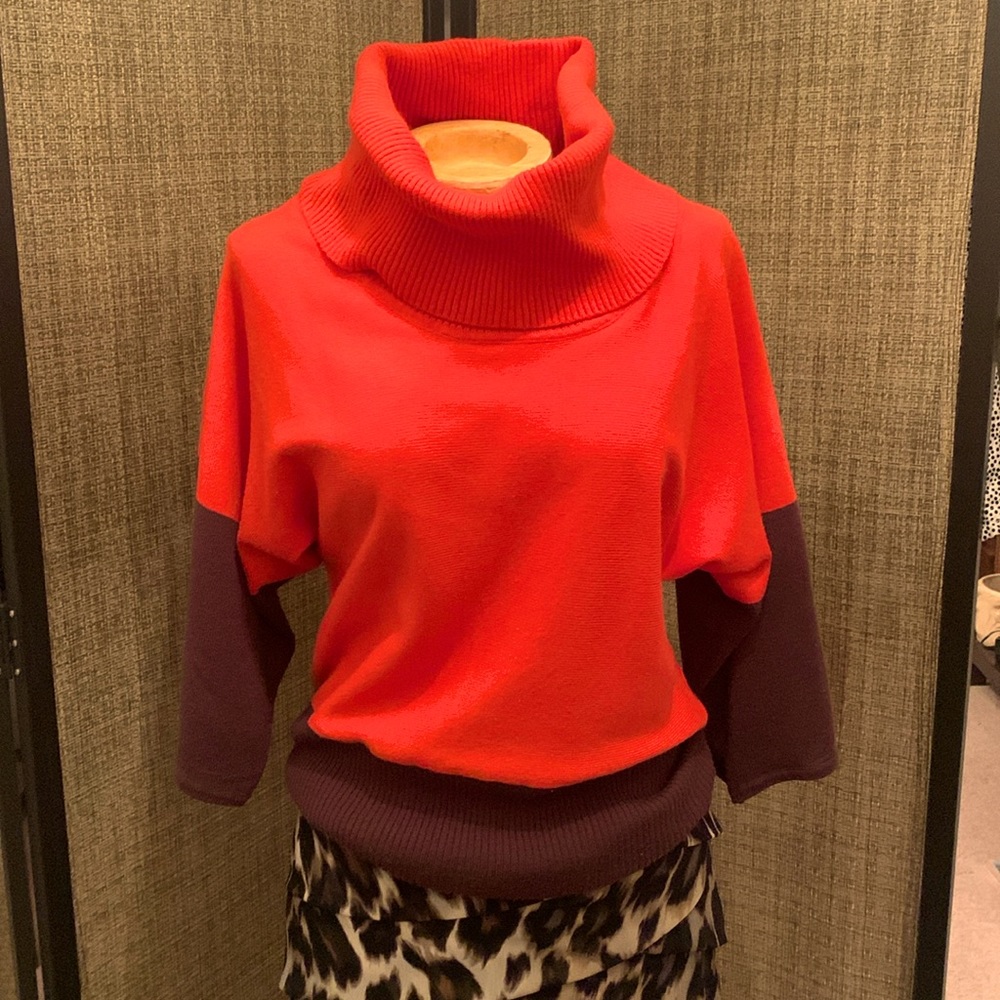 Two tone sweater cowl neck